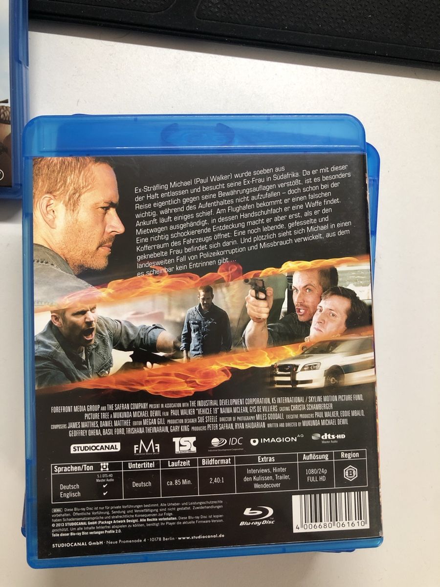 Tutti i DVDs: Blu-ray Vehicle 19 mit Paul Walker, Action – Usato da Stein AG venduto da isi_R35 1