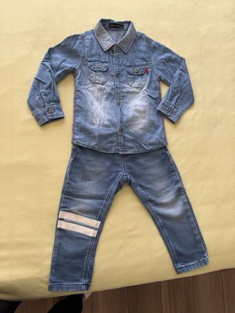 Kinder Jeans Set Hemd und Hose blau Grösse 92gut