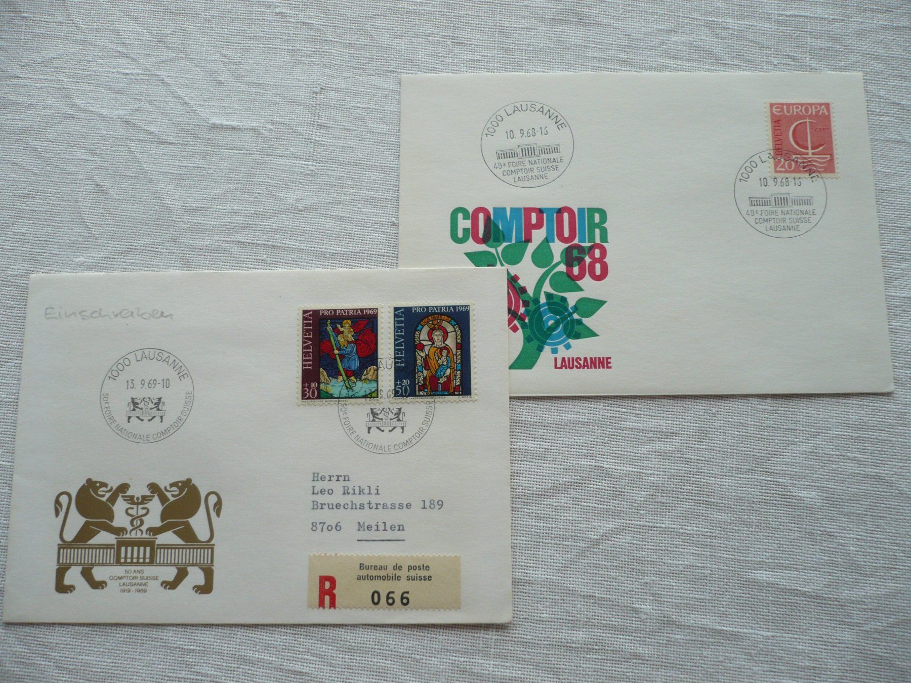 Tutti i francobolli: 1968 - 69 2 Belege COMPTOIR – Usato da Zürich venduto da saltandpepper008