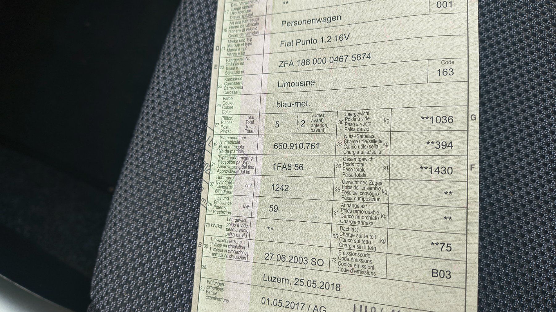 Fiat Automobili: Fiat Punto, für Export oder Ersatzteile – Usato da Pfeffikon LU venduto da Haldo59 4