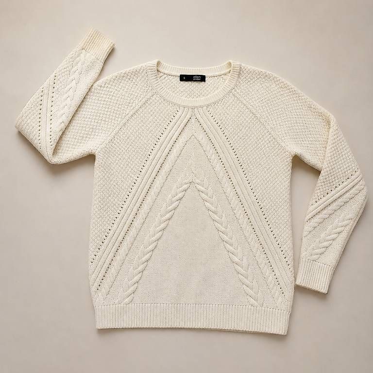 Maglioni & Felpe: Ellen Amber Strickpullover Creme/Weiss S mit Zopfmuster – Usato da Schaffhausen venduto da Tutti_007