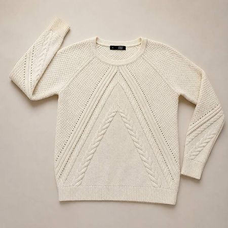 Ellen Amber Strickpullover Creme/Weiss S mit Zopfmuster