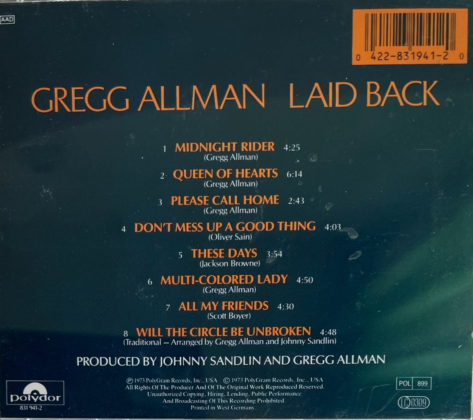 CDs: GREGG ALLMAN / Laid Back – Gebraucht aus Bischofszell von kustavi 1