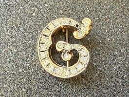 Vintage-Brosche mit Initiale G goldfarben mit Strass.