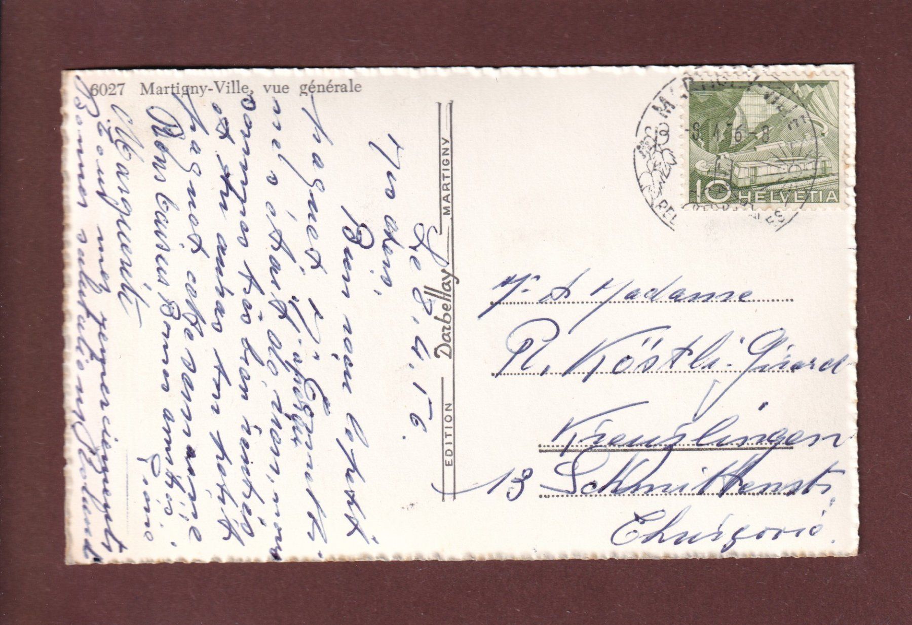 Cartoline postali: MARTIGNY - Vue aérienne - 1956 – Usato da Pully venduto da nicecards 1