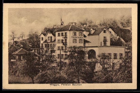 Cartoline postali: AK Weggis, Pension Baumen mit Garten – Usato da Berlin venduto da bartko-reher