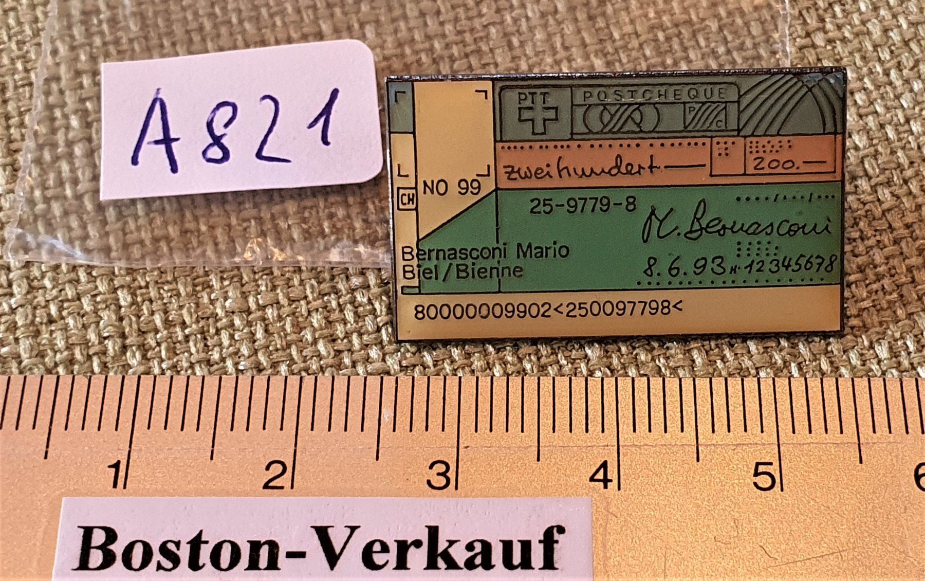 Placchette & Badge: A821 - Pin PTT Postcheque Biel Bienne CH – Usato da Reinach BL venduto da Boston-Verkauf 2