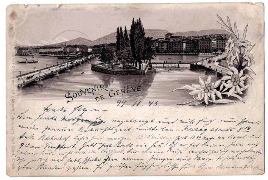 Ansichtskarten: Souvenir de Genève, litho, circulée 1898 – Gebraucht aus Frauenfeld von POML