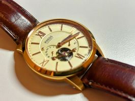Fossil Automatikuhr Lederband Metallgehäuse goldfarben