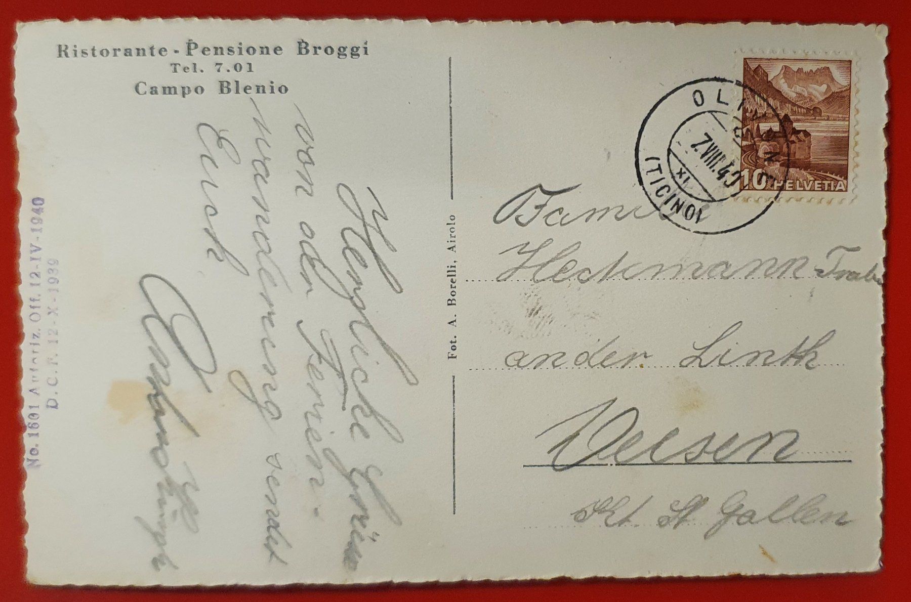 Cartoline postali: Campo Blenio 1940 – Usato da Kreuzlingen venduto da Rschweiz1 1