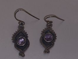Vintage Ohrringe mit Amethyst-Stein, 925er Silber