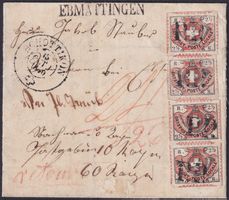 1850, Brief von EBMATINGEN nach Schottikon, UNIKAT mit 4x12.
