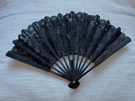 🖤 Éventail Vintage Dentelle Noire | Glamour Art Déco