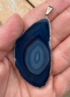 Anhänger Kette Achatplatte blau gefärbt, Achat Edelstein