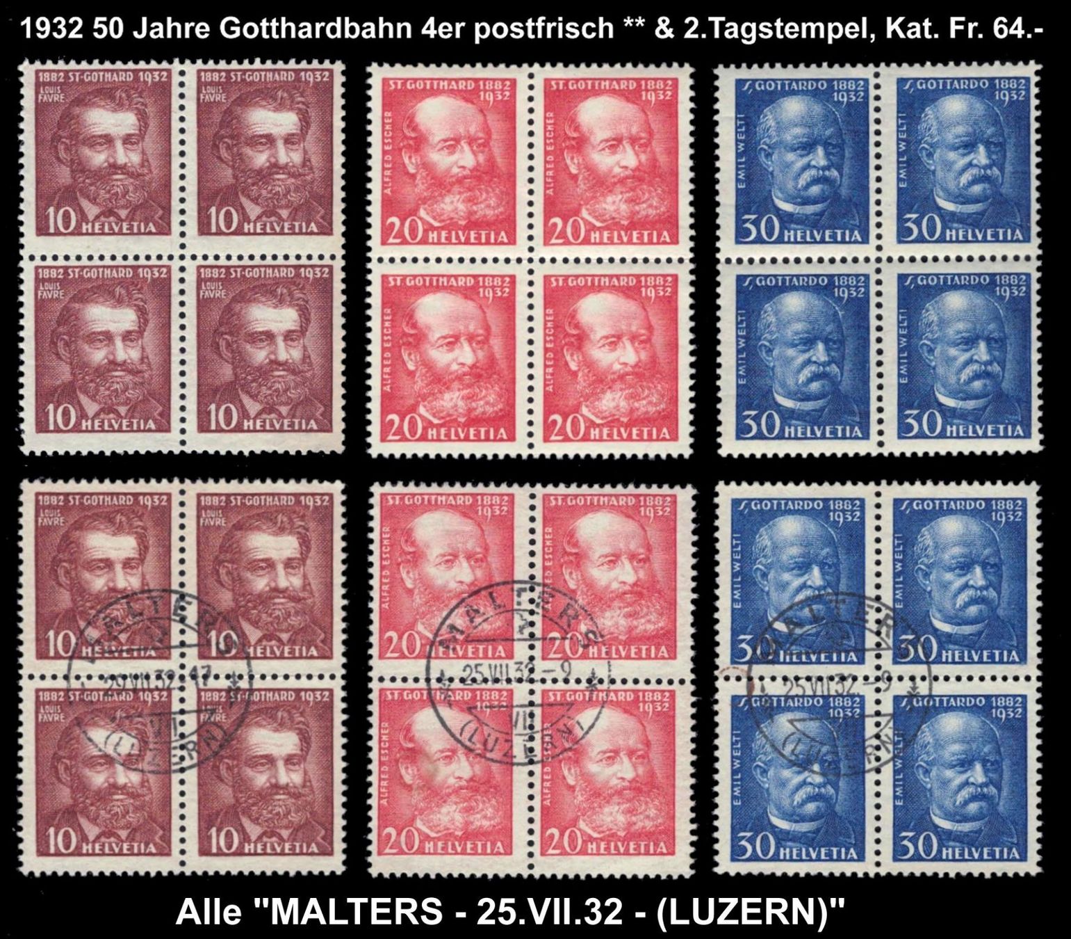 Tutti i francobolli: 1932 Gotthardbahn 4er postfrisch **, gestempelt Kat Fr. 64.- – Nuovo (secondo la descrizione) da Eskisehir/Türkei venduto da super_cool_man