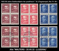 1932 Gotthardbahn 4er postfrisch **, gestempelt Kat Fr. 64.-