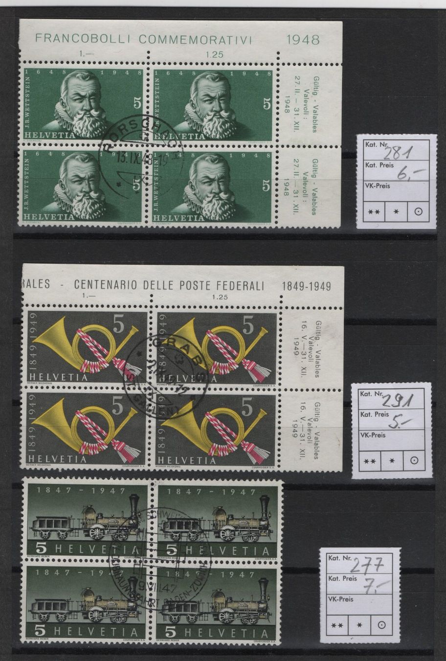 Tutti i francobolli: Viererblock Lot Kat. Fr. 408.- – Usato da Gordola venduto da tist 1