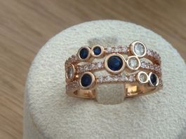 Luxus Elegante Gr: 18/8 Ring Farbe:blau/Weisss Zirkonia
