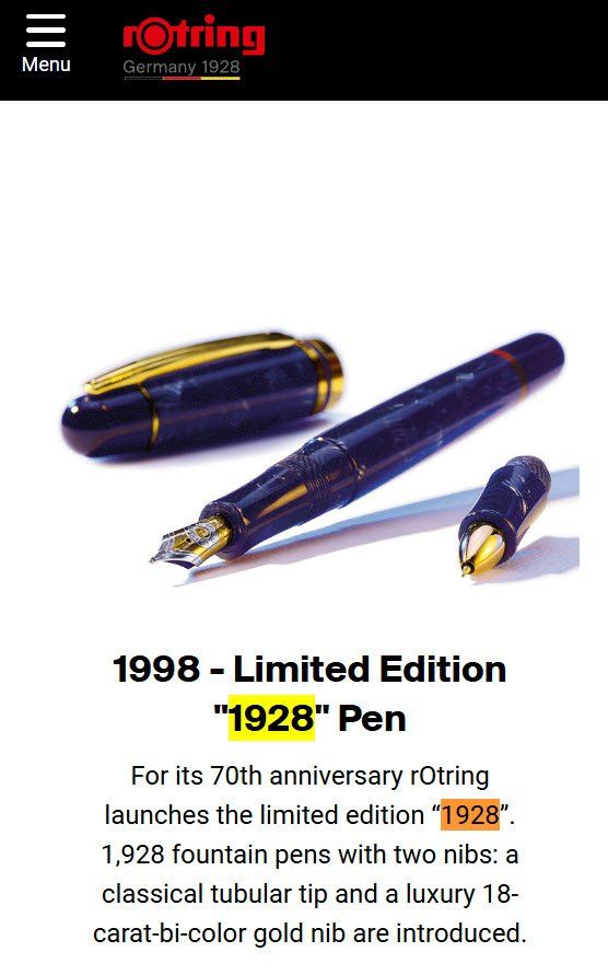 Penna & Evidenziatori: Rotring 1928 Limited Edition – Usato da Elsau venduto da Tba 1