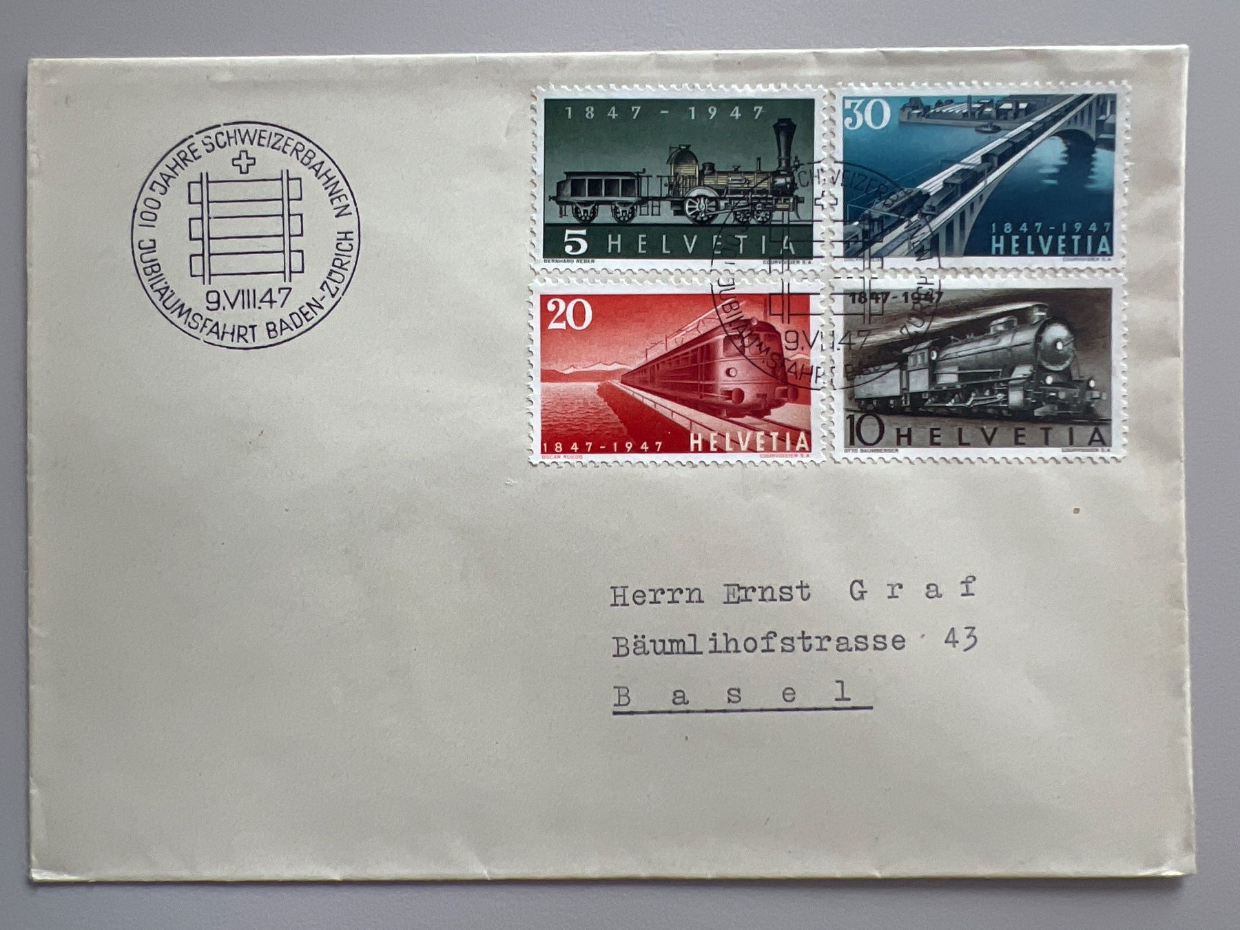 Tutti i francobolli: 1947 100J. Schweizerbahnen FDC mit blauer Lok – Usato da Buchrain venduto da wmm