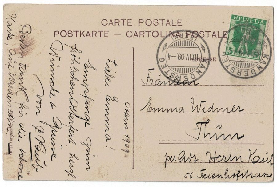 Ansichtskarten: Kandersteg, gelaufen 1909 – Gebraucht aus Frauenfeld von POML 1