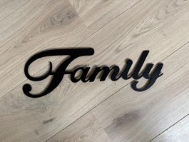 Family Schriftzug Wanddekoration Metall schwarz ca. 45x15cm
