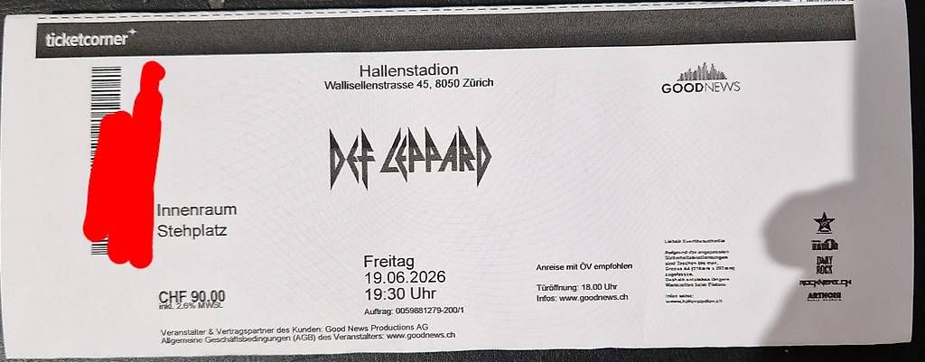 Billets: Def Leppard 19.6.-26 Hallenstadion – D'occasion à Chur par robertnawfal