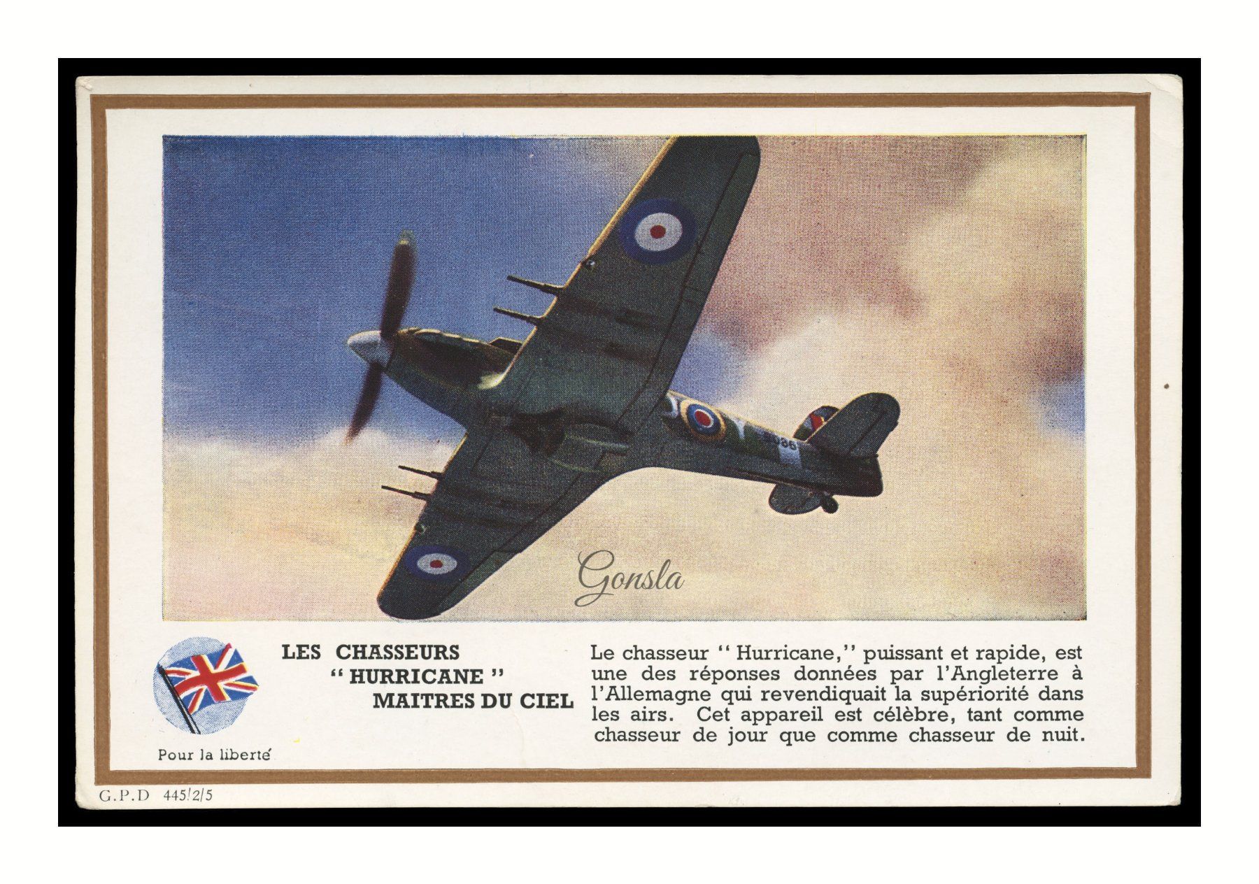 Cartoline postali: HURRICANE - 1940 "Chasseurs Britannique" – Usato da Onex venduto da Lagorel01