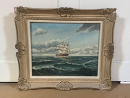 Grosses Gemälde Segelschiff auf See gerahmt