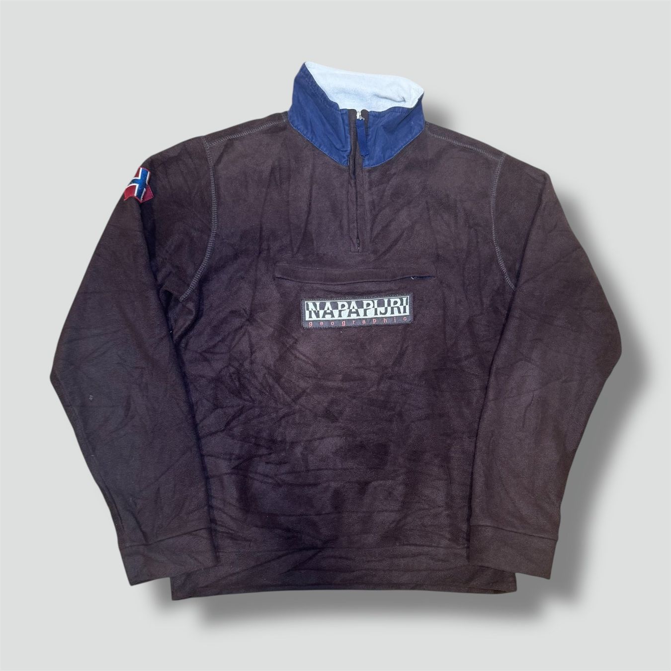 Napapijri Maglioni & Felpe: Napapijri brown fleece quarter zip winter jacke tech pull – Usato da St. Gallen venduto da sourced_limited