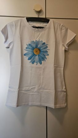 T-shirt bianca fiore azzurro tg.M misto cotone