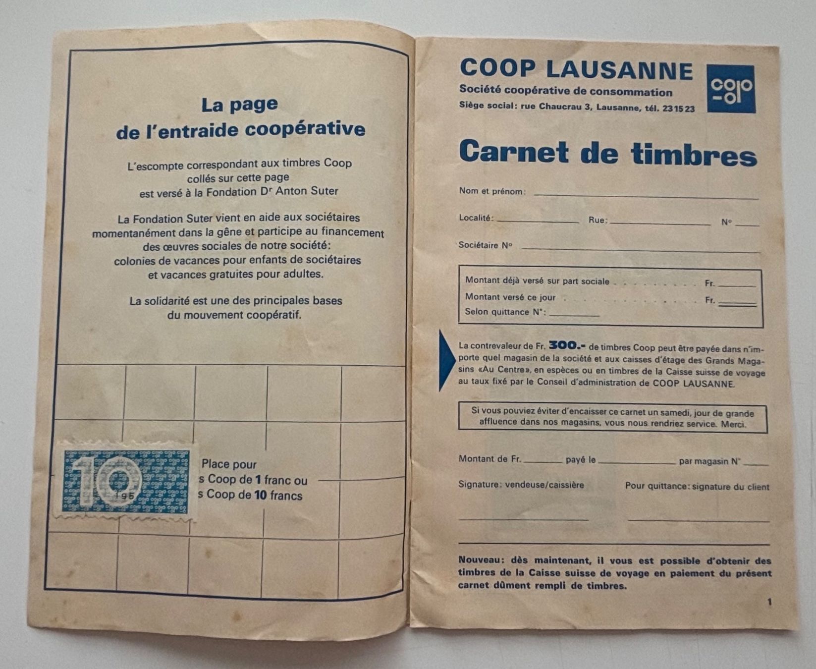 Documents: COOP Lausanne - Carnet de timbres escompte – D'occasion à Neuchâtel par gefdeneuch 2