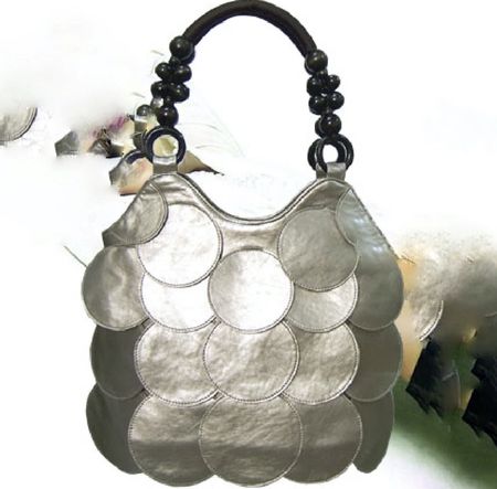 Orig. LUINO Boho Pattern Wood Bag Handtasche Tasche silber