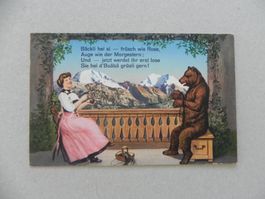 Karte Jux Humor Lustig Bären Bär Begleitung Trachtenmeitschi