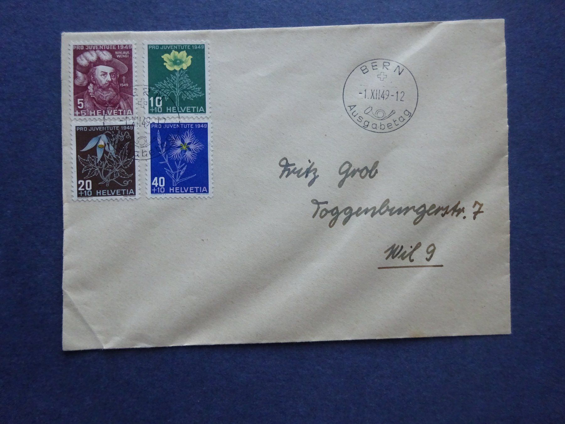 Alle Briefmarken: 1949 Pro Juventute FDC BERN – Gebraucht aus Appenzell-Steinegg von adi1975