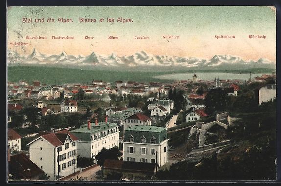 Ansichtskarten: Biel, Ortsansicht mit Alpen, Eiger, Mön – Gebraucht aus Berlin von bartko-reher
