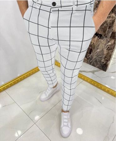 NEUE Herren Casual Hose weiss-schwarz Gr. M - 223301