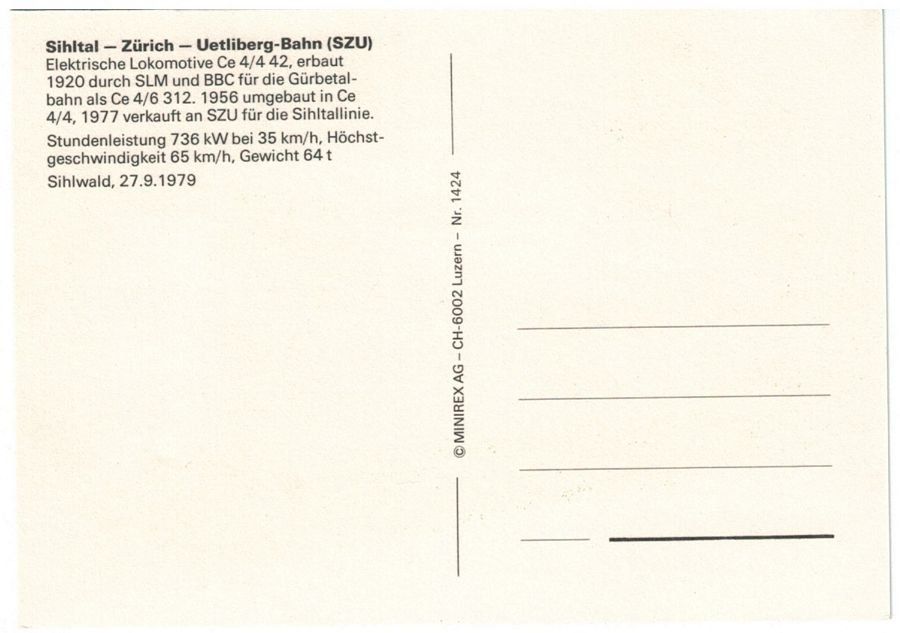 Cartoline postali: SZU Elektrische Lok Ce 4/4 42 – Usato da Frauenfeld venduto da POML 1