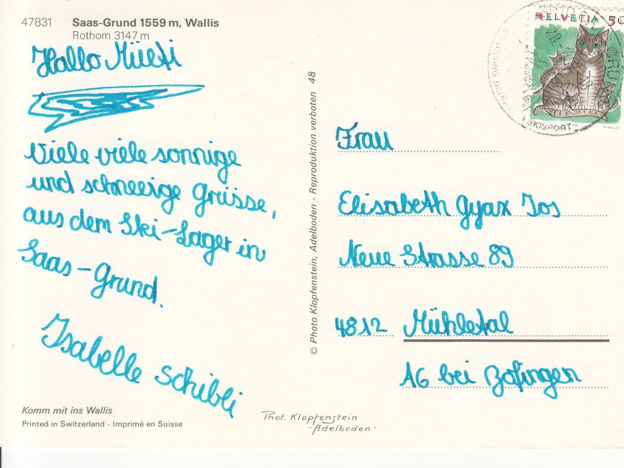Cartoline postali: Saas Grund 1992 – Usato da Bürglen TG venduto da StampGraf 1