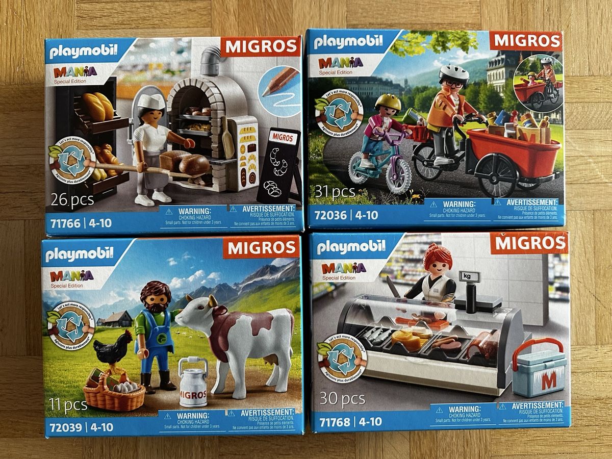 Playmobil Giocattoli: Playmobil Migros 4 Stück – Nuovo e nell'imballaggio originale da Walzenhausen venduto da pfuedi81