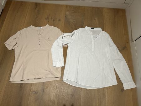 2 Herren Sommer Hemden, Beige & Weiss, Grösse M