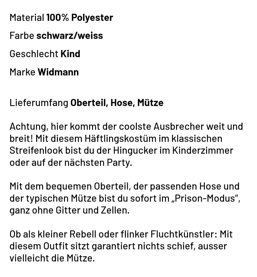 Costumi: NEUES KINDER STRÄFLINGSKOSTÜM – Nuovo e nell'imballaggio originale da Root venduto da LifestyleAccessoires 2