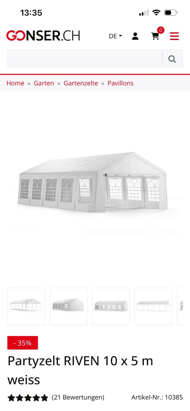 Gonser Zelte & Pavillons: Partyzelt Riven 5 x 10 – Gebraucht aus Wetzikon ZH von whocareszh 1