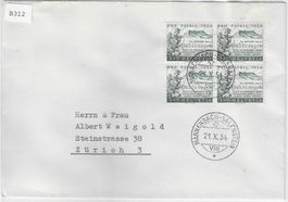 B66 Mi. 597 Viererblock auf Brief