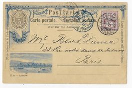 Postkarte mit Zusatz-Frankatur nach Paris 1894