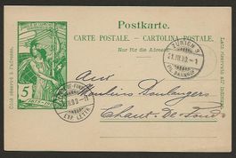 1900  5 Rp.UPUGanzsachenkarte von Zürich