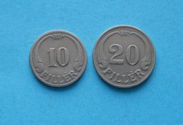 Münzen Ungarn 10 + 20 Filler 1926