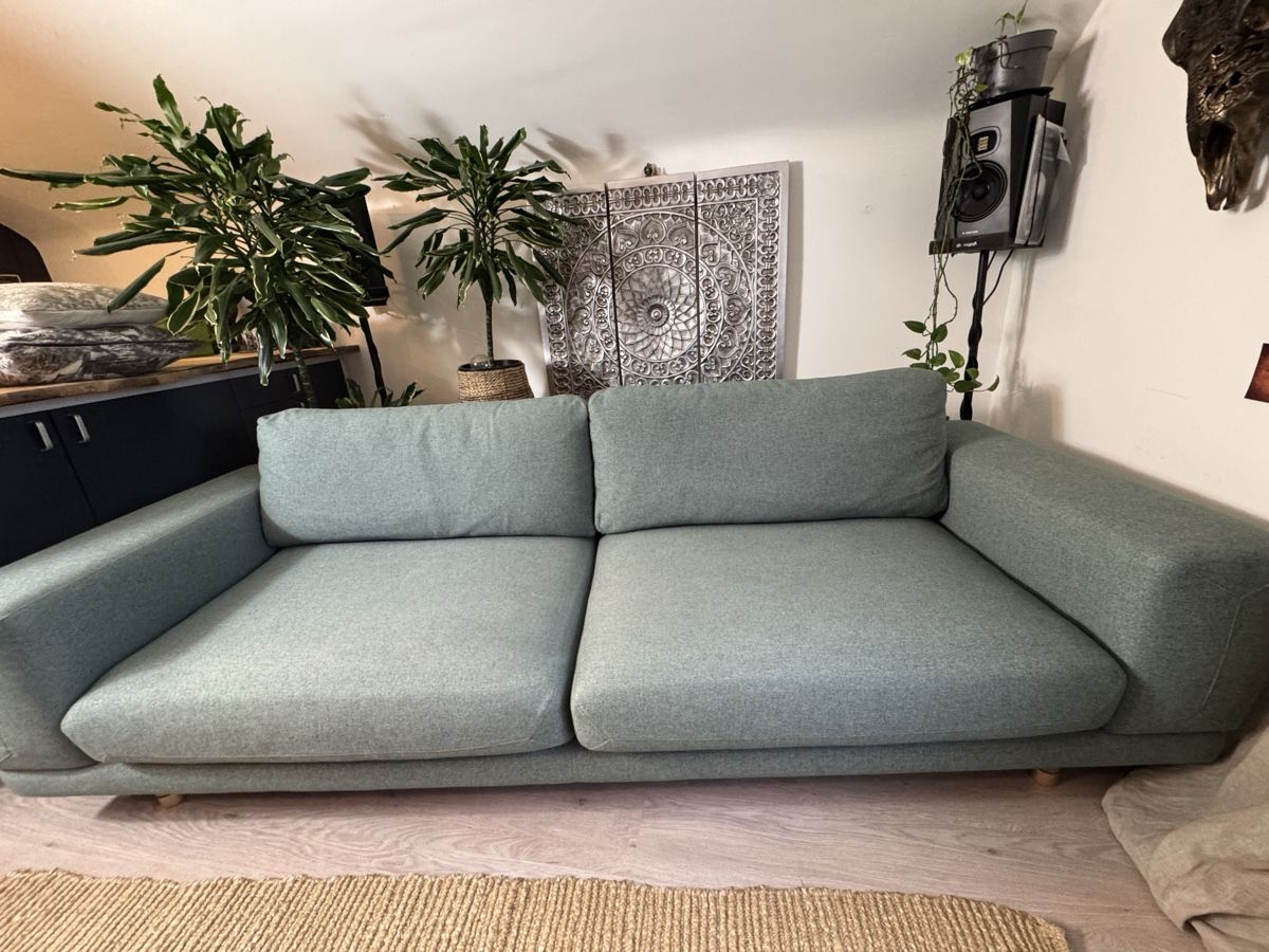 Pfister Divani: Retro 3er Sofa in hellblauem Stoffbezug, Pfister, Stoffcouch – Usato da Wettingen venduto da JasminL92-3 3