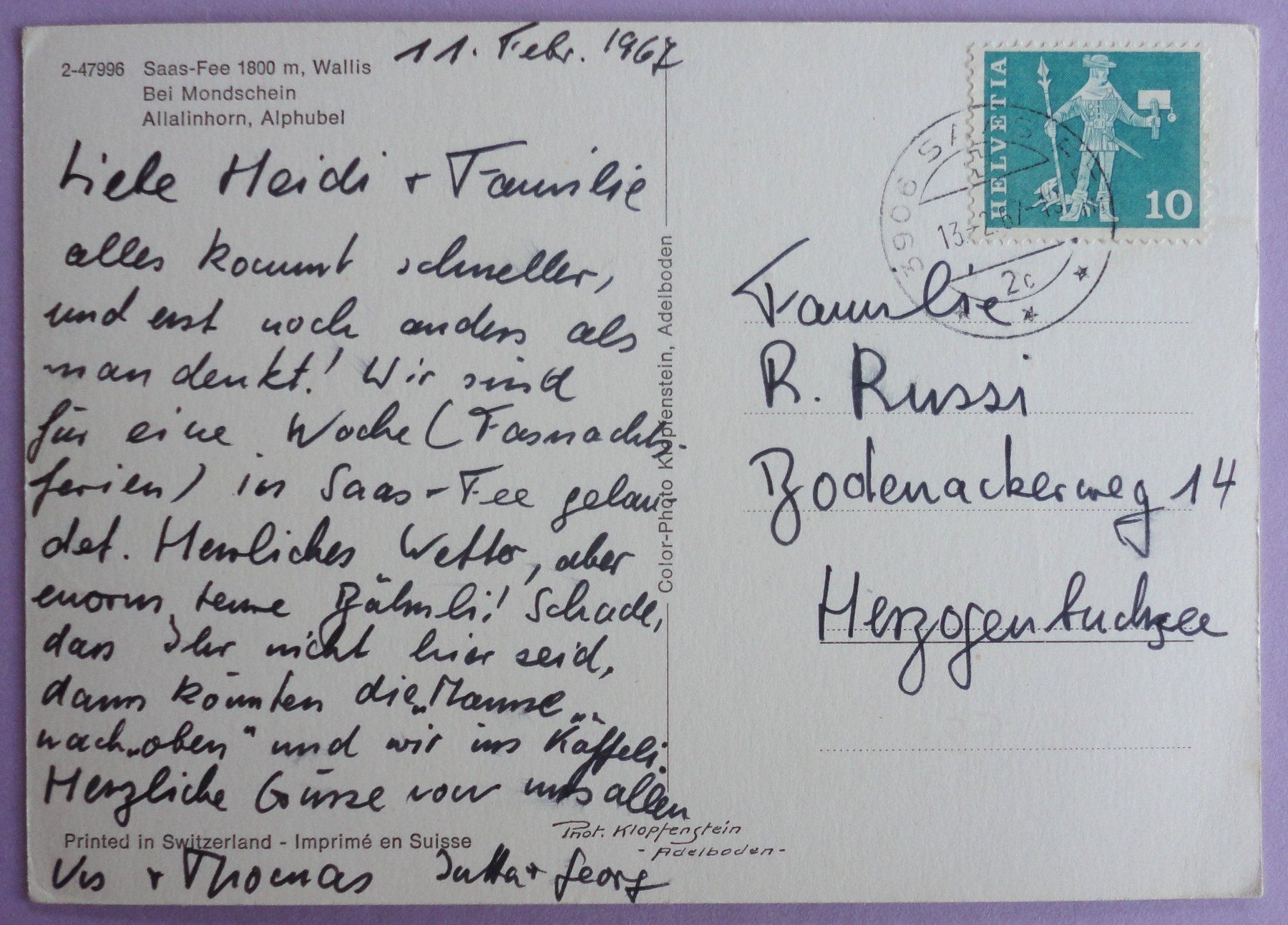 Cartoline postali: Saas-Fee 1800 m, Bei Mondschein – Usato da Fétigny venduto da Billy2miny 1