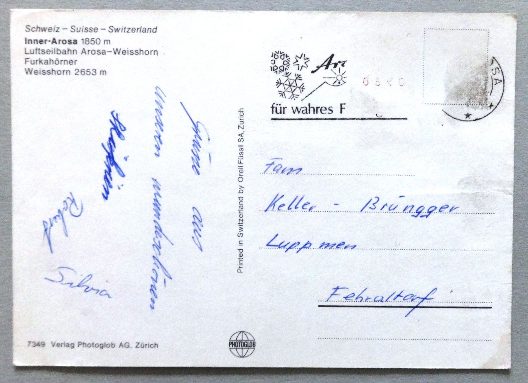 Cartes postales: Inner-Arosa 1850 m – Défectueux à Fétigny par Billy2miny 1